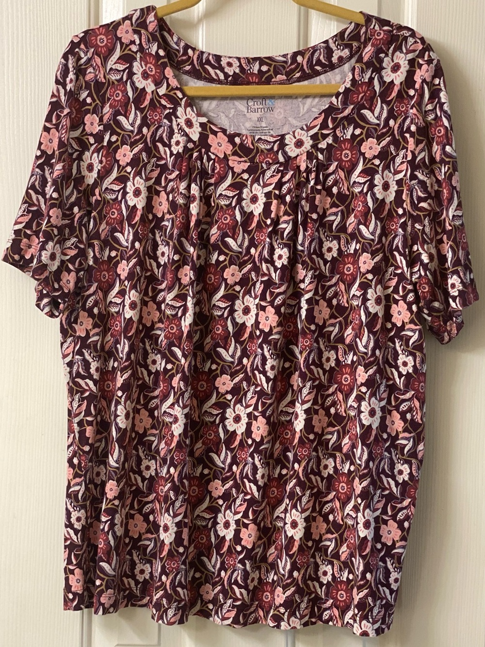 Croft & Barrow Burgundy and Pink Floral Short-Sleeve Top Size XXL